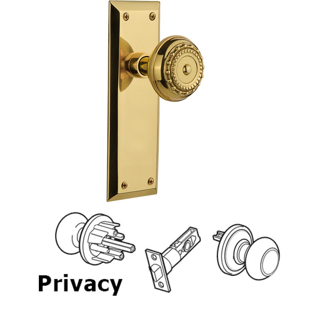 Privacy New York Plate with Meadows Door Knob in Unlacquered Brass