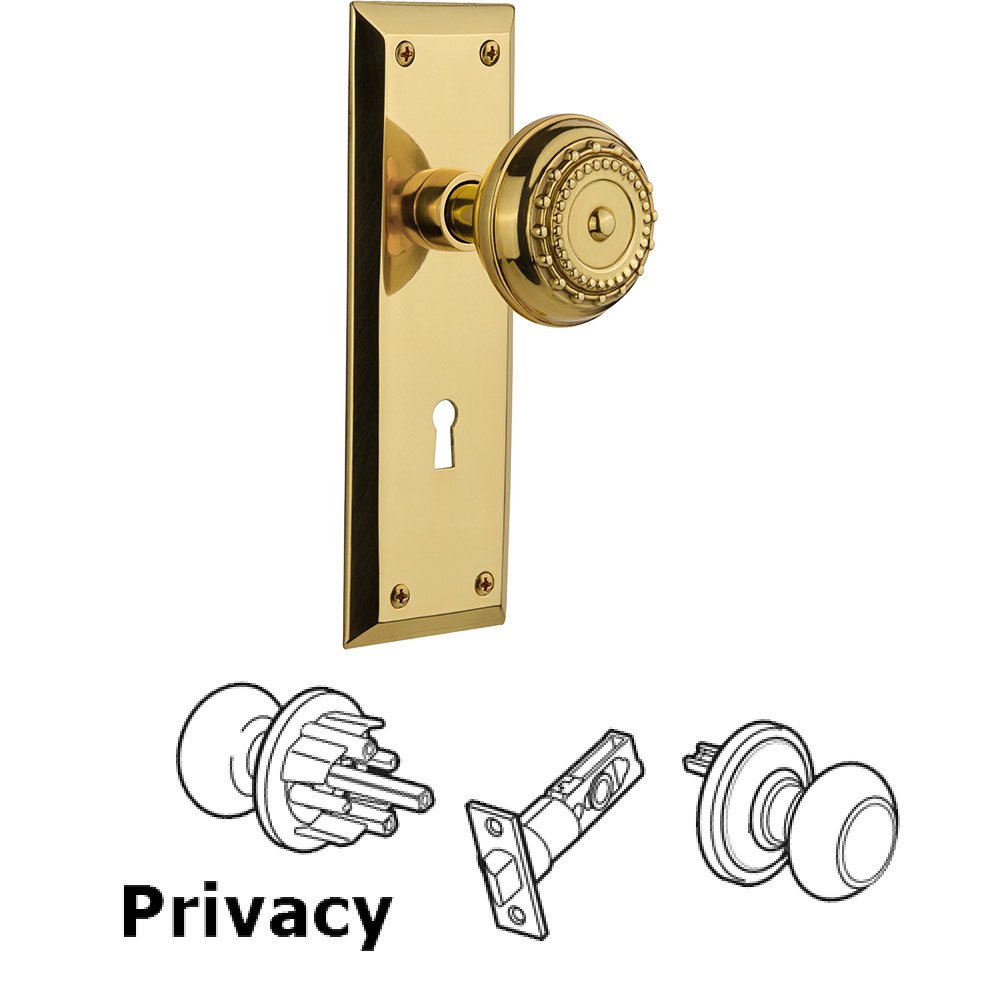 Privacy New York Plate with Meadows Knob and Keyhole in Unlacquered Brass