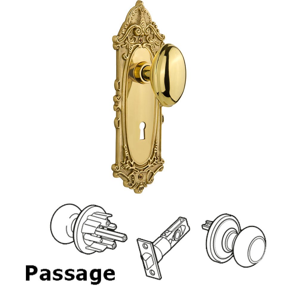 Passage Victorian Plate with Keyhole and Homestead Door Knob in Unlacquered Brass