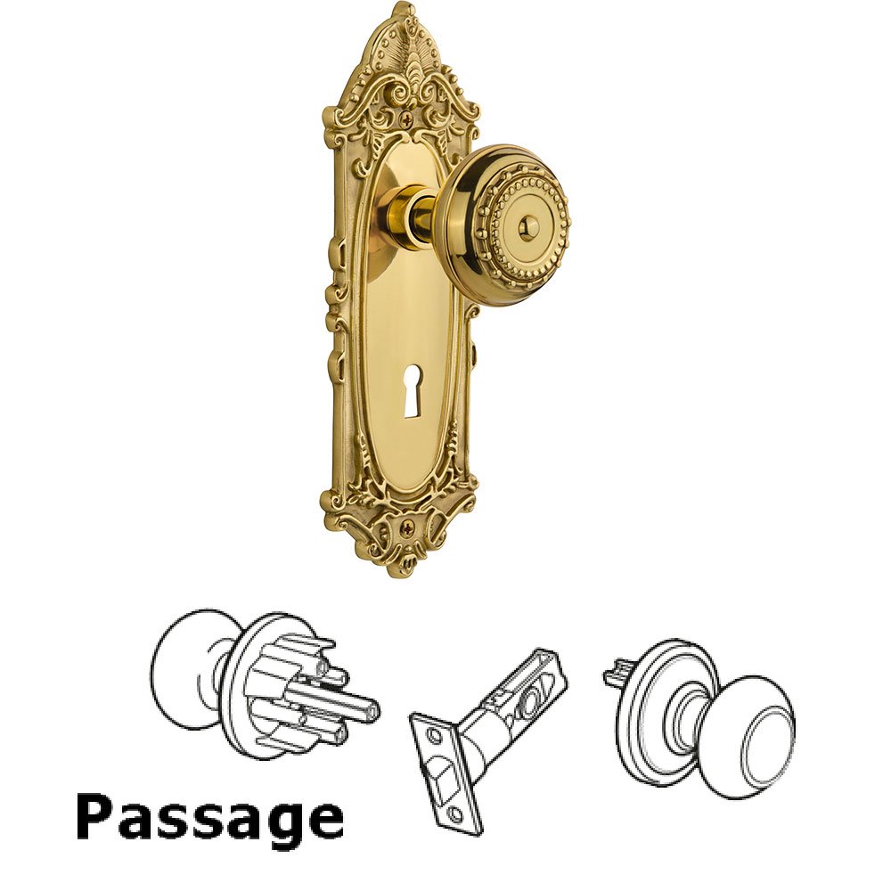 Passage Victorian Plate with Keyhole and Meadows Door Knob in Unlacquered Brass