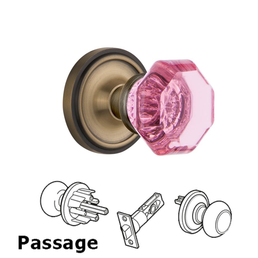 Nostalgic Warehouse - Passage - Classic Rose Waldorf Pink Door Knob in Antique Brass