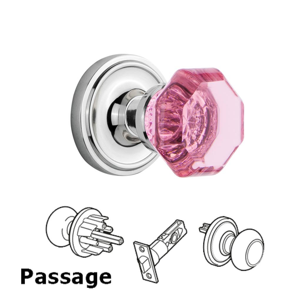 Nostalgic Warehouse - Passage - Classic Rose Waldorf Pink Door Knob in Bright Chrome