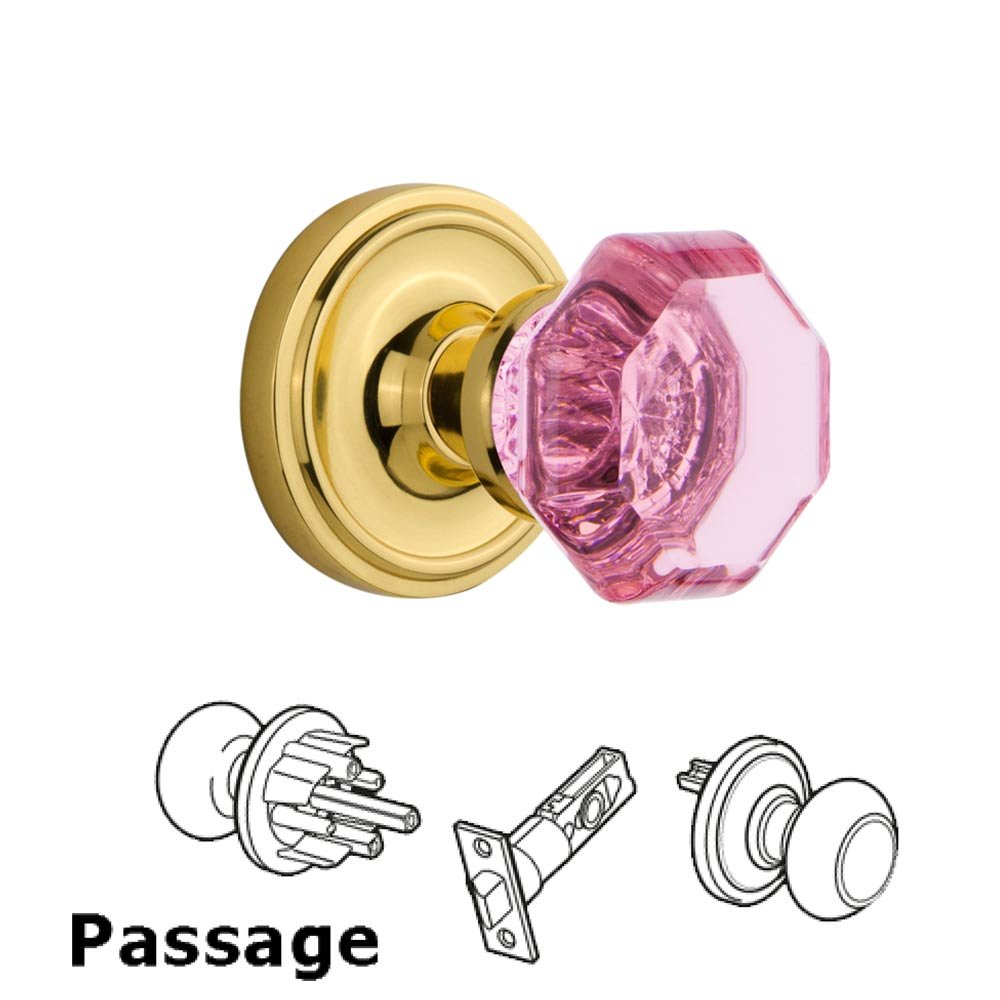 Nostalgic Warehouse - Passage - Classic Rose Waldorf Pink Door Knob in Unlaquered Brass