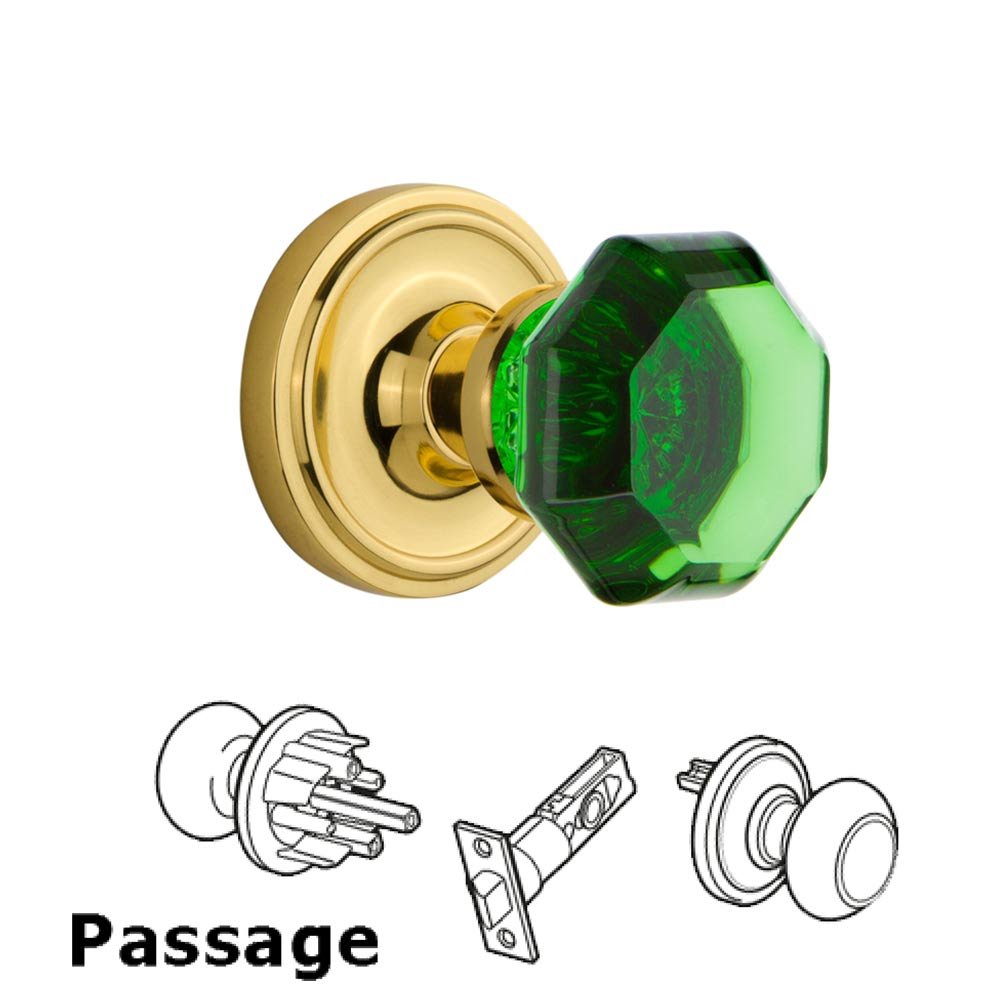 Nostalgic Warehouse - Passage - Classic Rose Waldorf Emerald Door Knob in Polished Brass