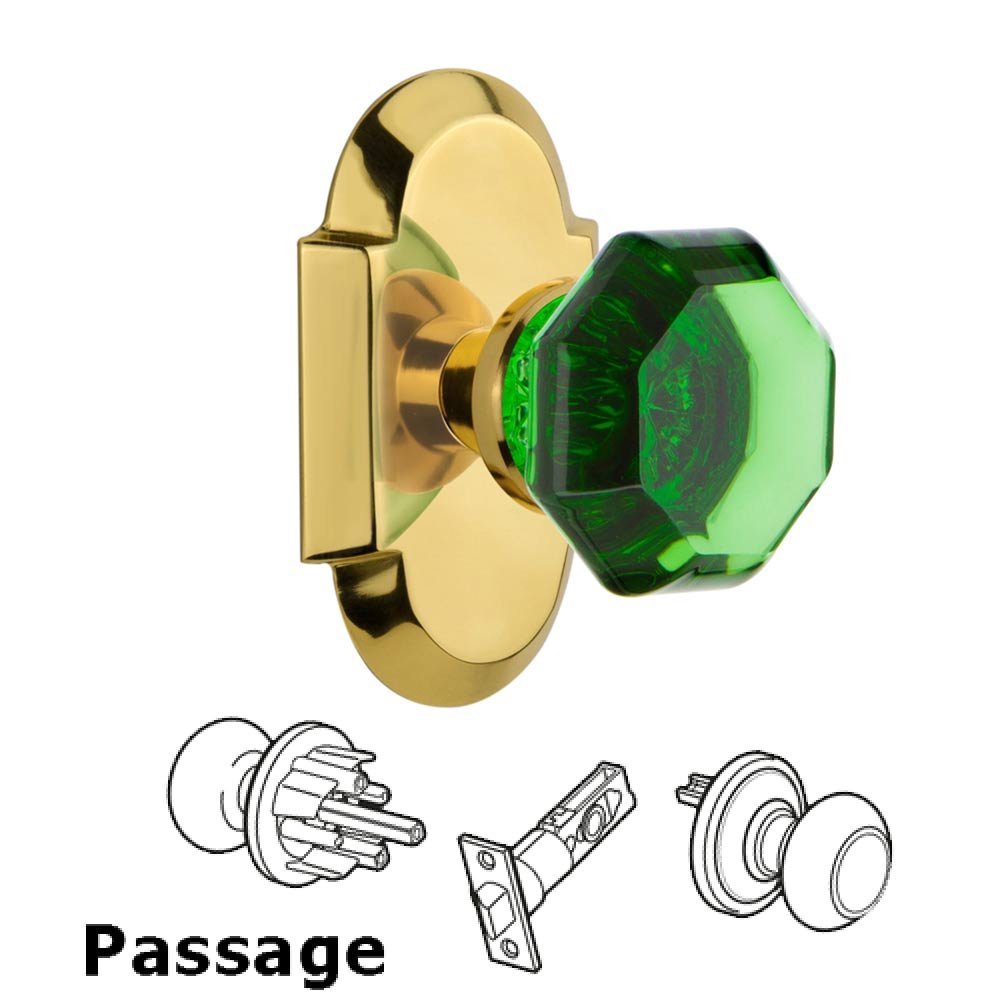 Nostalgic Warehouse - Passage - Cottage Plate Waldorf Emerald Door Knob in Polished Brass
