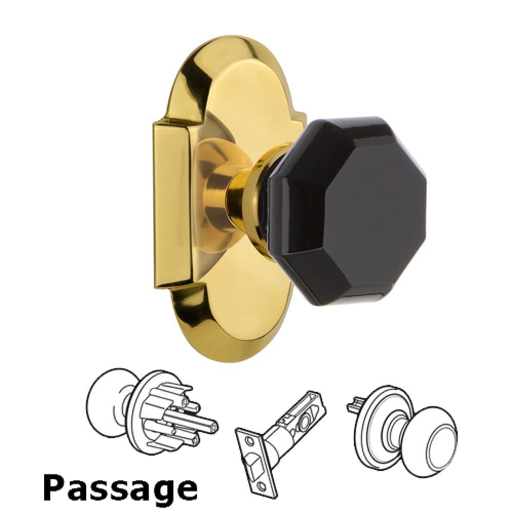 Nostalgic Warehouse - Passage - Cottage Plate Waldorf Black Door Knob in Polished Brass
