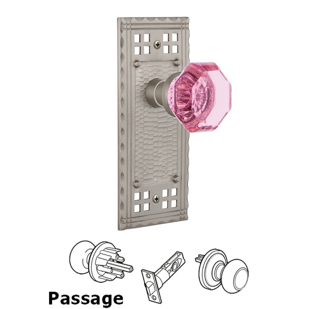 Passage Craftsman Plate Waldorf Pink Door Knob in Satin Nickel