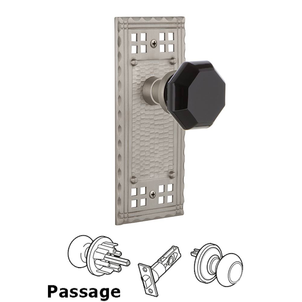 Passage Craftsman Plate Waldorf Black Door Knob in Satin Nickel