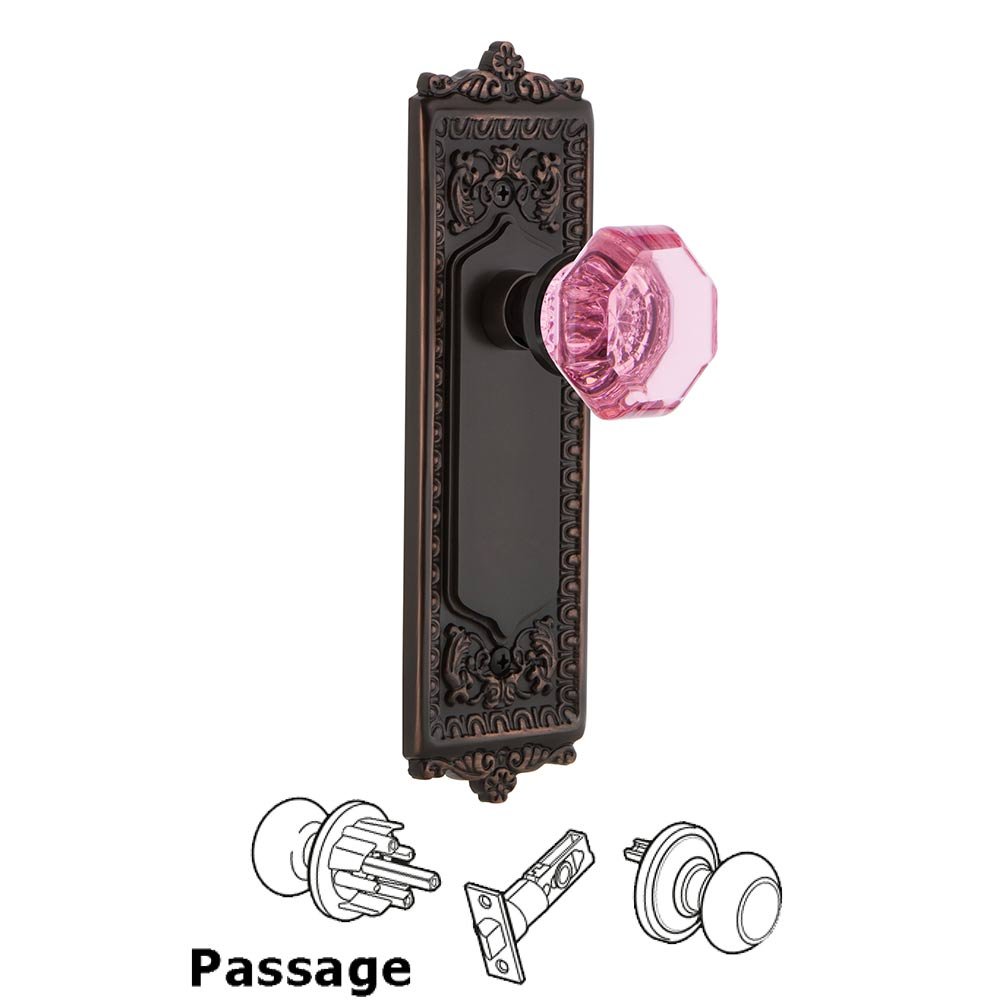 Nostalgic Warehouse - Passage - Egg & Dart Plate Waldorf Pink Door Knob in Timeless Bronze
