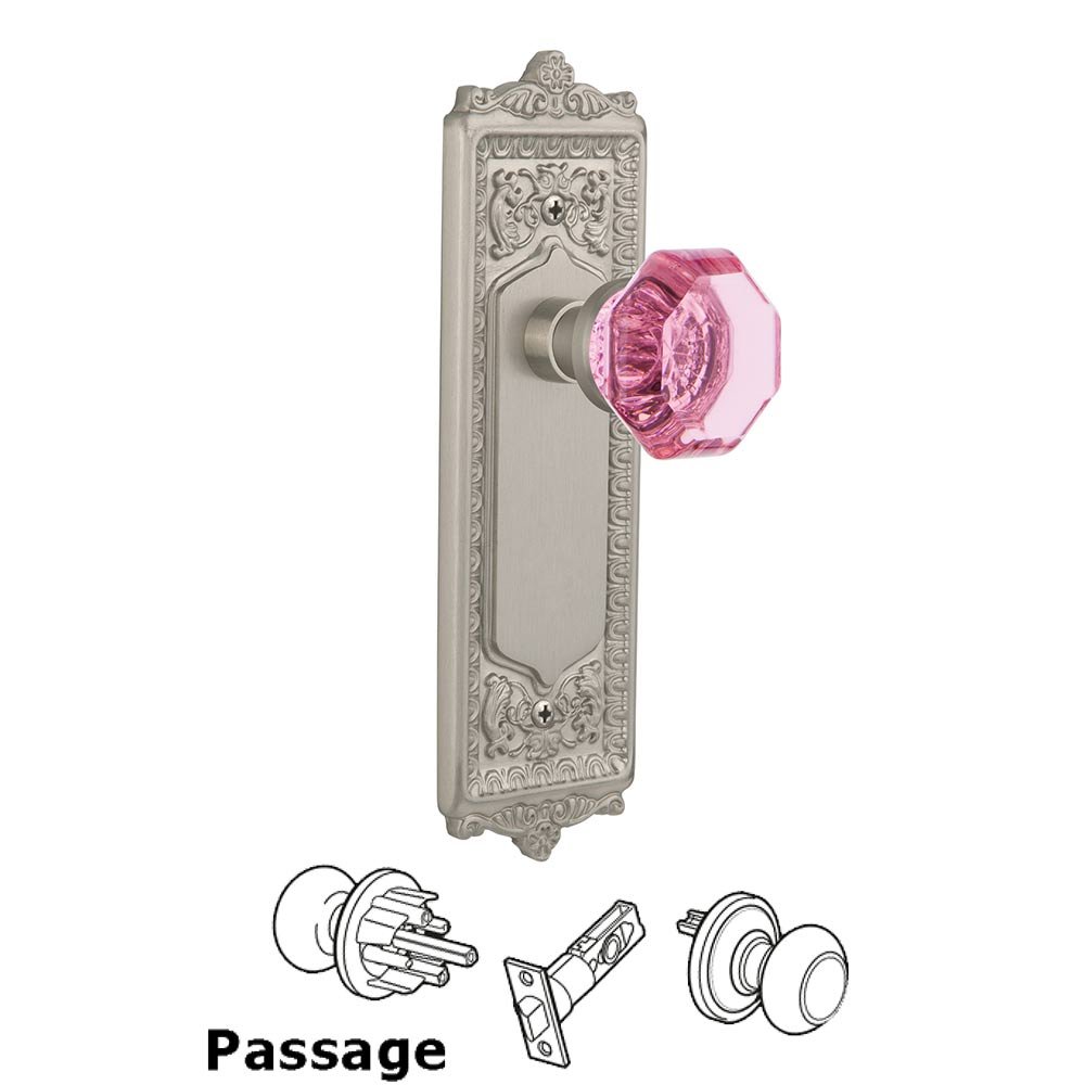 Nostalgic Warehouse - Passage - Egg & Dart Plate Waldorf Pink Door Knob in Satin Nickel