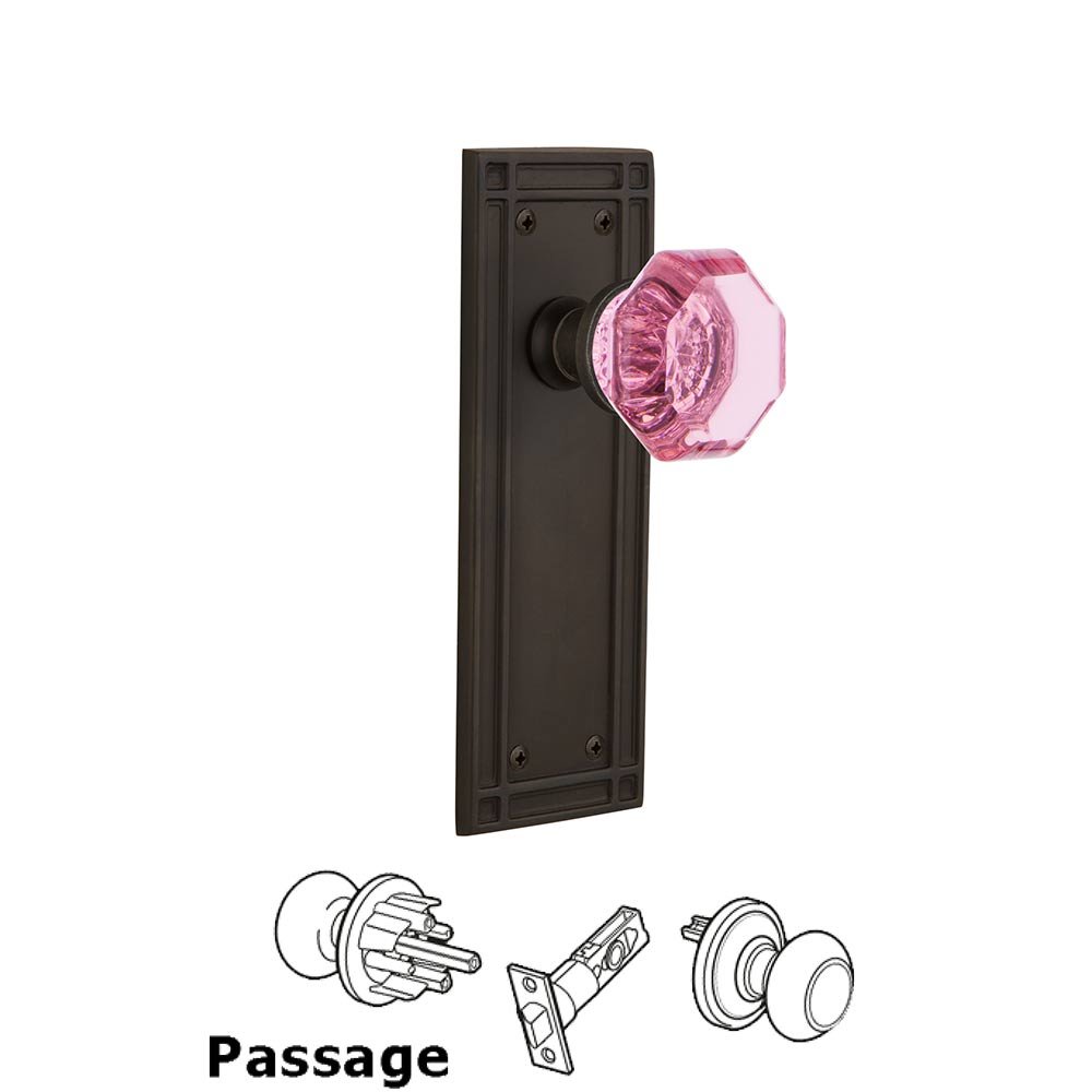 Nostalgic Warehouse - Passage - Mission Plate Waldorf Pink Door Knob in Oil-Rubbed Bronze