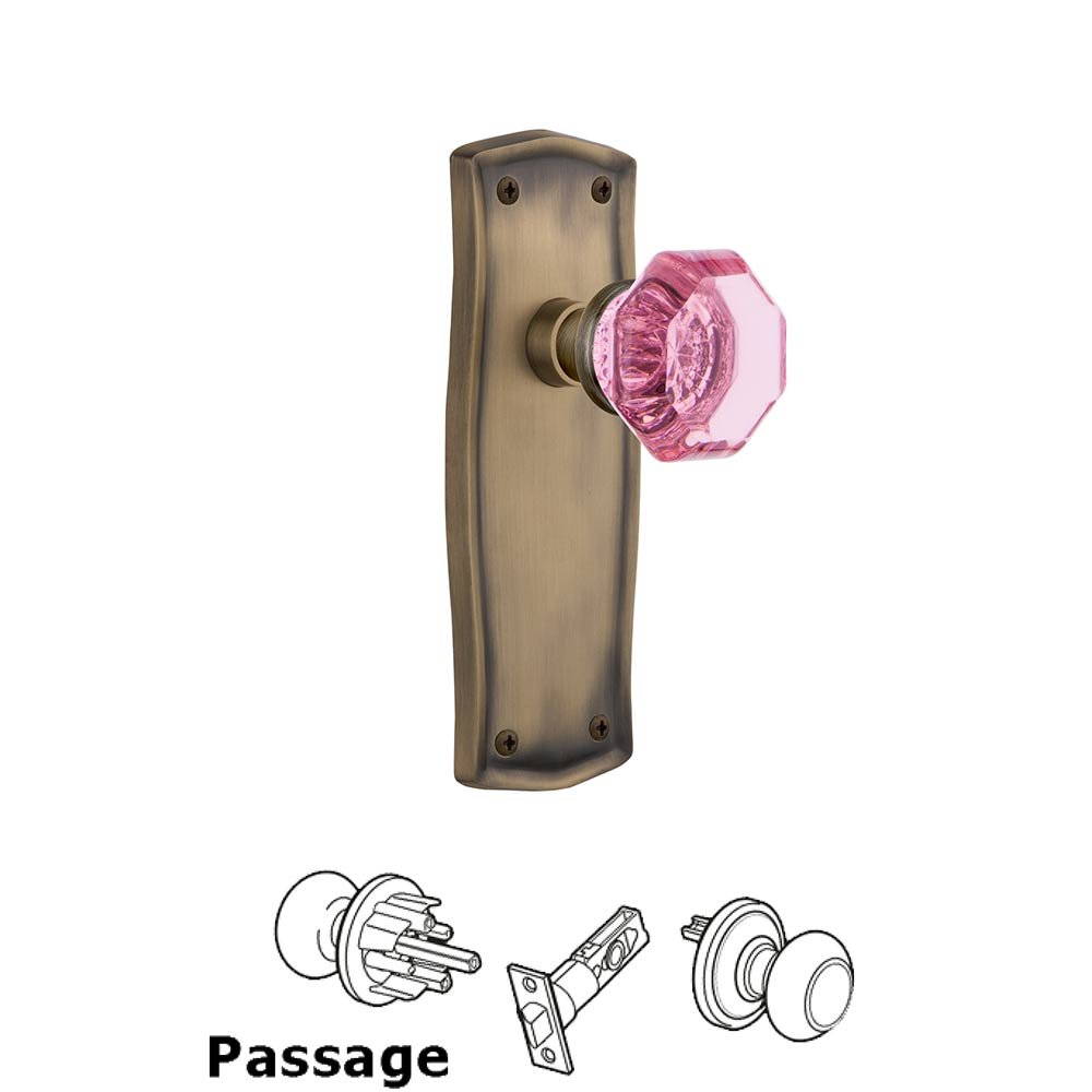 Nostalgic Warehouse - Passage - Prairie Plate Waldorf Pink Door Knob in Antique Brass