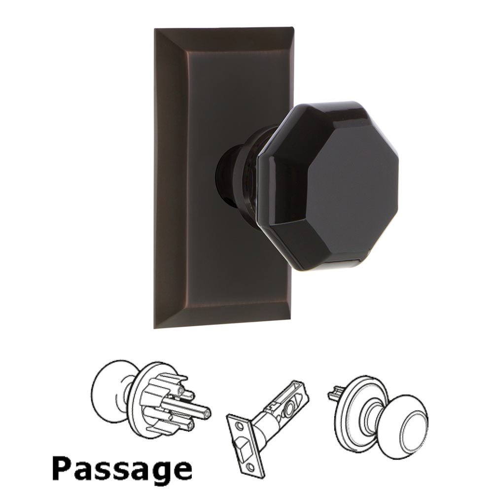 Nostalgic Warehouse - Passage - Studio Plate Waldorf Black Door Knob in Timeless Bronze