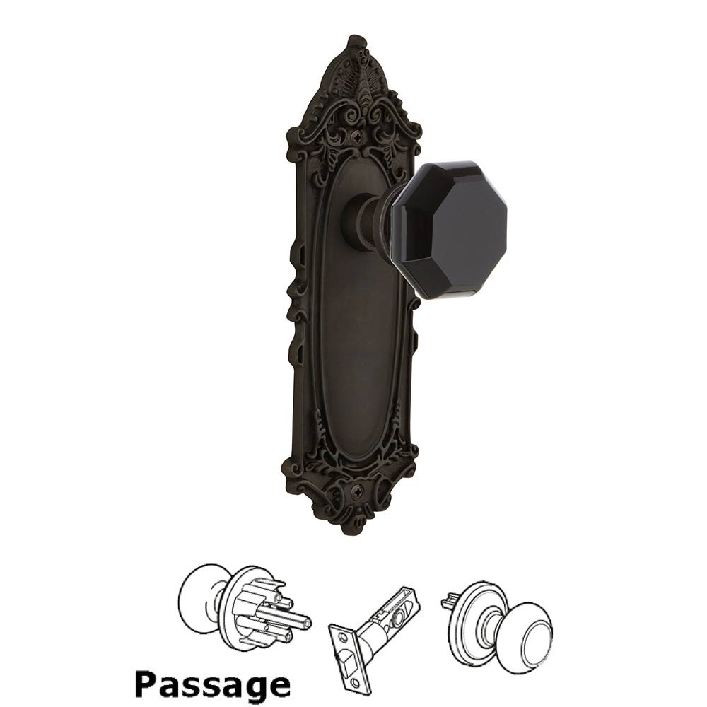 Nostalgic Warehouse - Passage - Victorian Plate Waldorf Black Door Knob in Oil-Rubbed Bronze