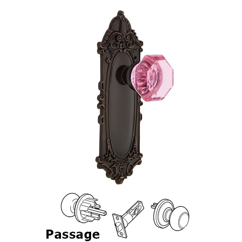 Nostalgic Warehouse - Passage - Victorian Plate Waldorf Pink Door Knob in Timeless Bronze