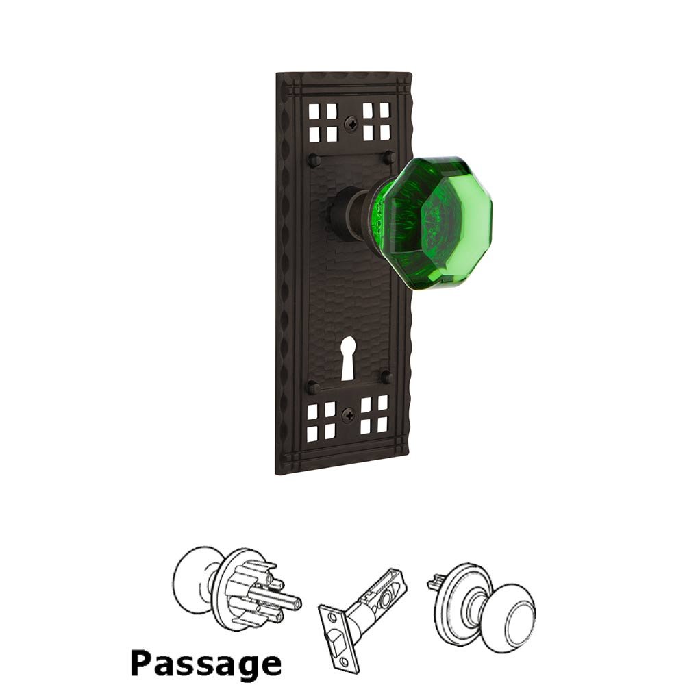 Nostalgic Warehouse - Passage - Craftsman Plate with Keyhole Waldorf Emerald Door Knob in Oil-Rubbed Bronze