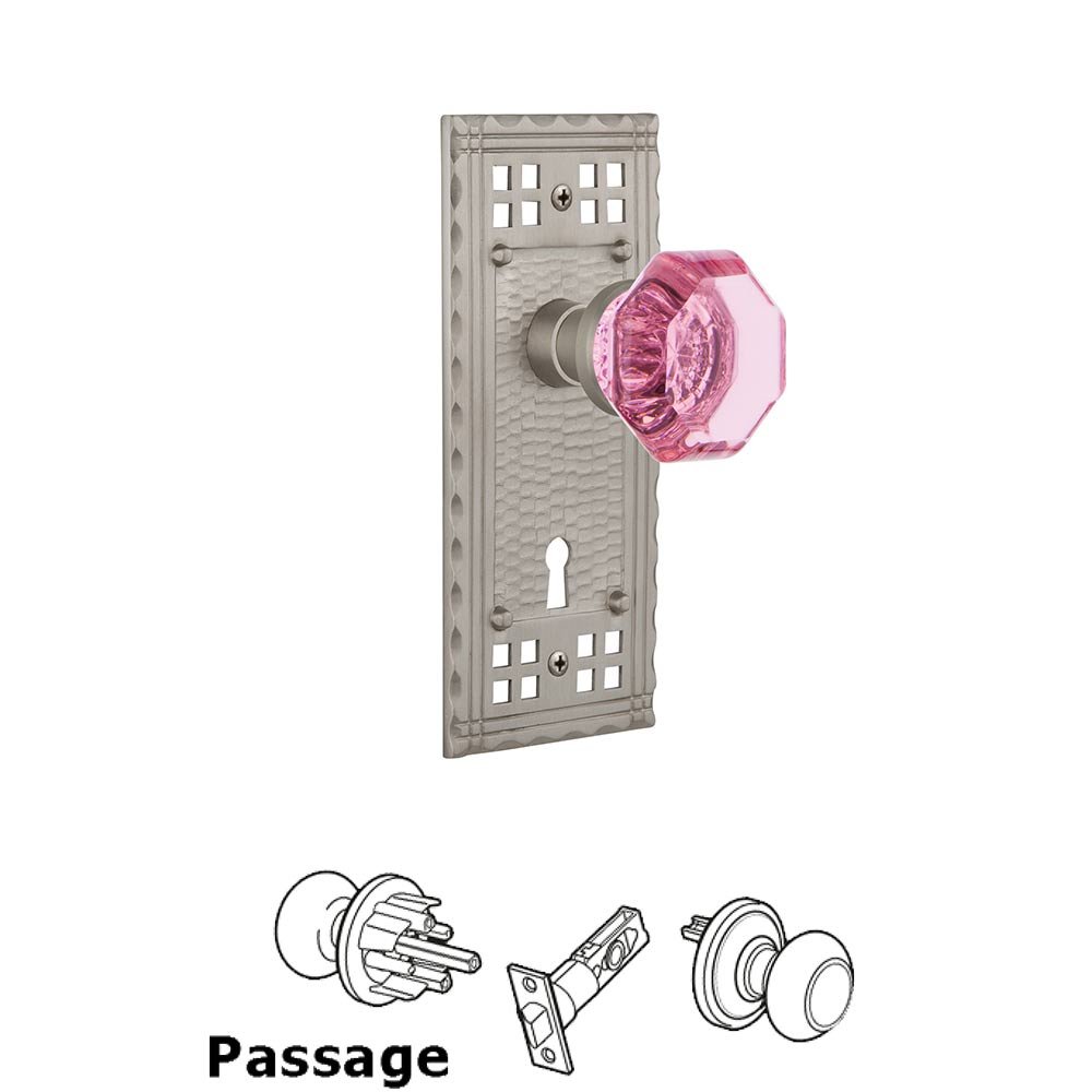 Nostalgic Warehouse - Passage - Craftsman Plate with Keyhole Waldorf Pink Door Knob in Satin Nickel