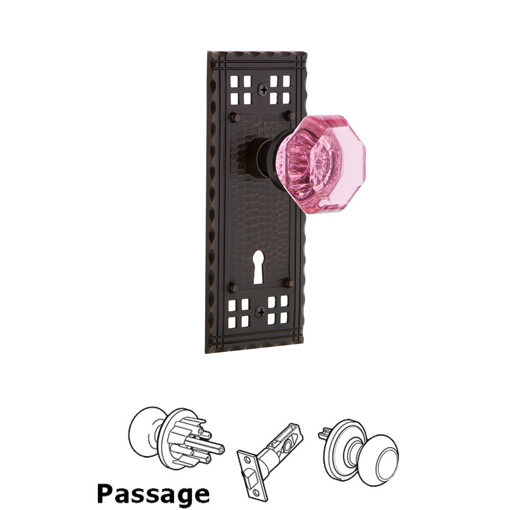 Nostalgic Warehouse - Passage - Craftsman Plate with Keyhole Waldorf Pink Door Knob in Timeless Bronze