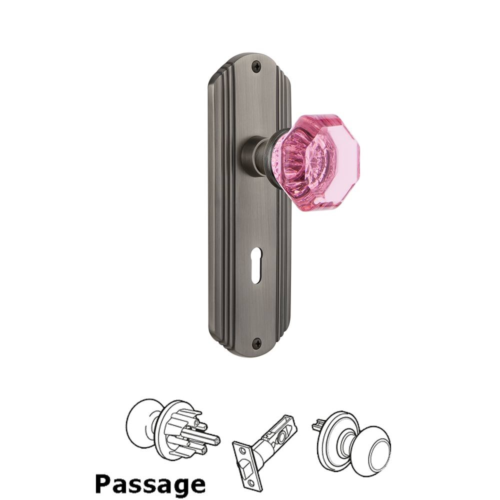 Nostalgic Warehouse - Passage - Deco Plate with Keyhole Waldorf Pink Door Knob in Antique Pewter