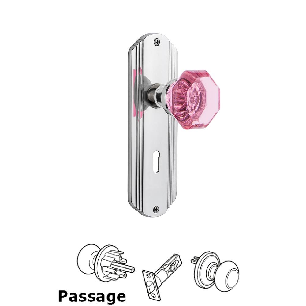 Nostalgic Warehouse - Passage - Deco Plate with Keyhole Waldorf Pink Door Knob in Bright Chrome