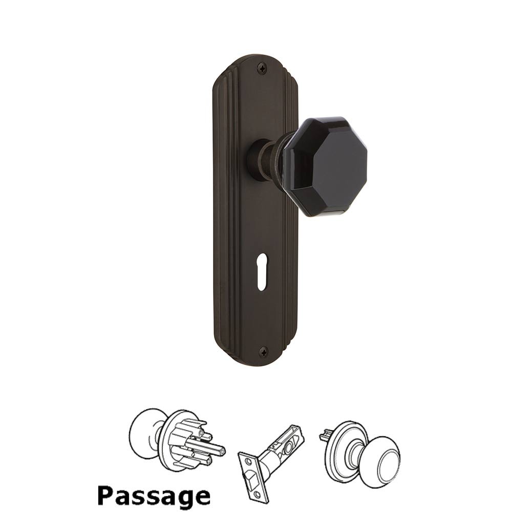 Nostalgic Warehouse - Passage - Deco Plate with Keyhole Waldorf Black Door Knob in Oil-Rubbed Bronze