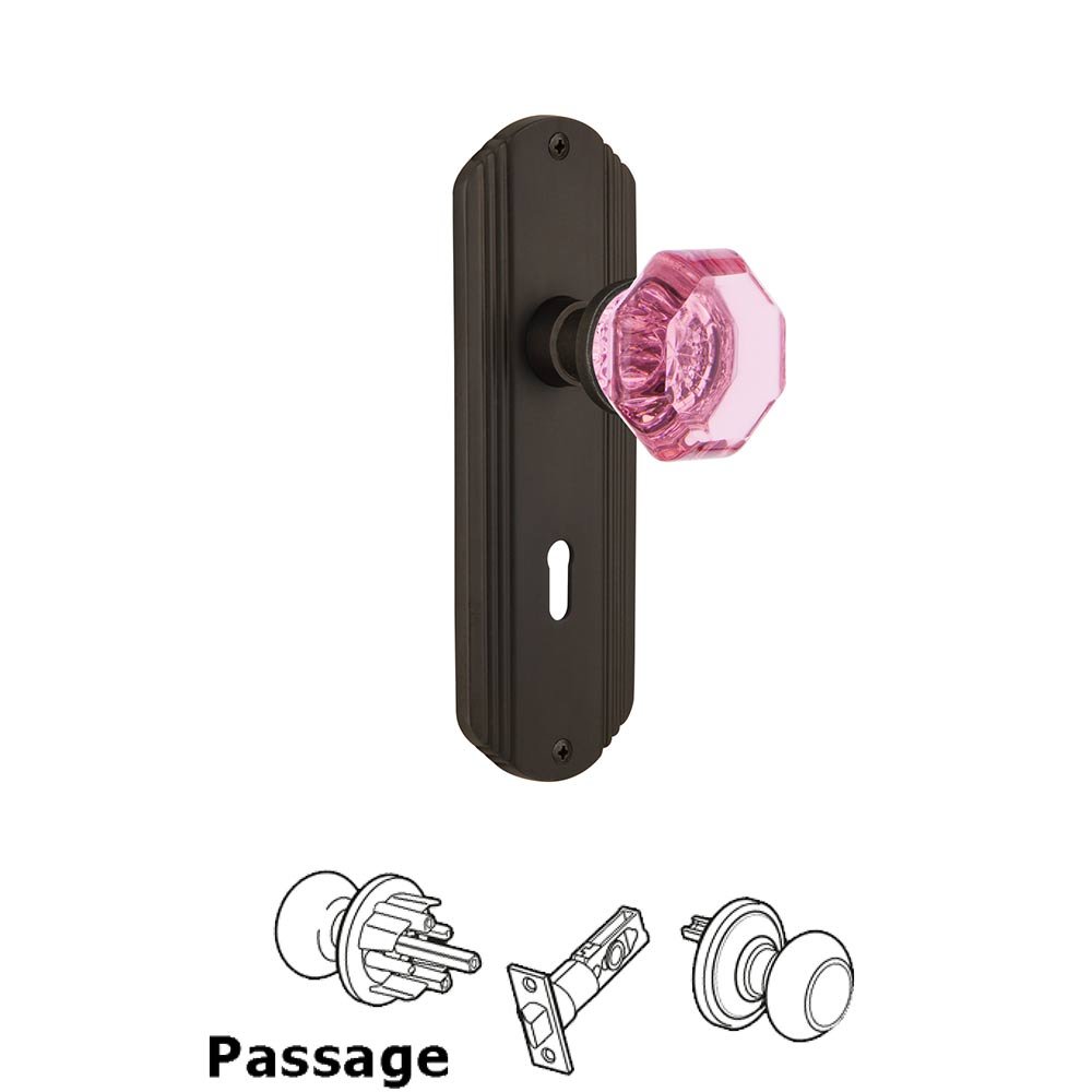 Nostalgic Warehouse - Passage - Deco Plate with Keyhole Waldorf Pink Door Knob in Oil-Rubbed Bronze