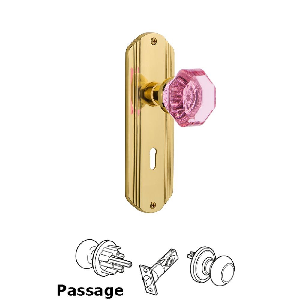 Nostalgic Warehouse - Passage - Deco Plate with Keyhole Waldorf Pink Door Knob in Unlaquered Brass