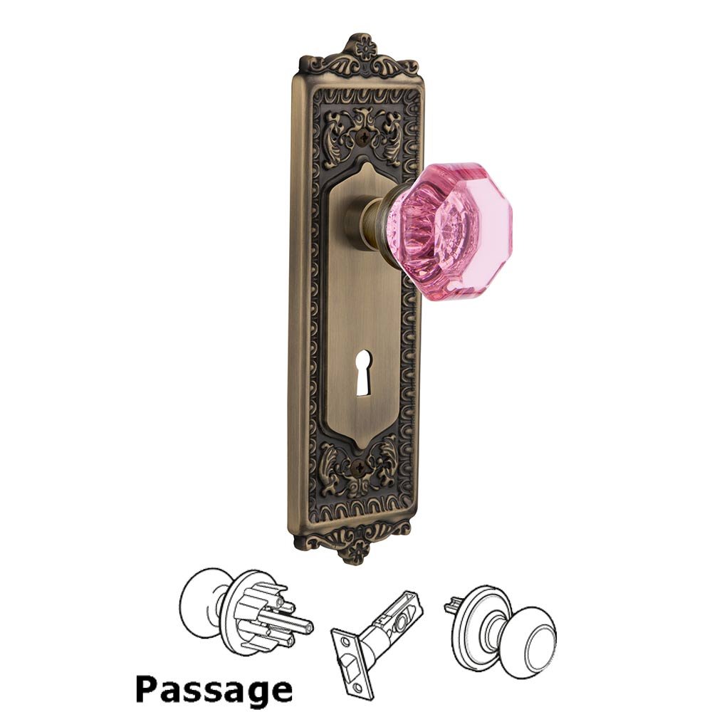 Nostalgic Warehouse - Passage - Egg & Dart Plate with Keyhole Waldorf Pink Door Knob in Antique Brass