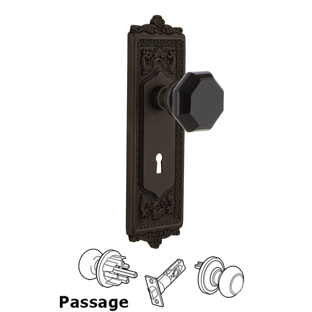 Nostalgic Warehouse - Passage - Egg & Dart Plate with Keyhole Waldorf Black Door Knob in Oil-Rubbed Bronze