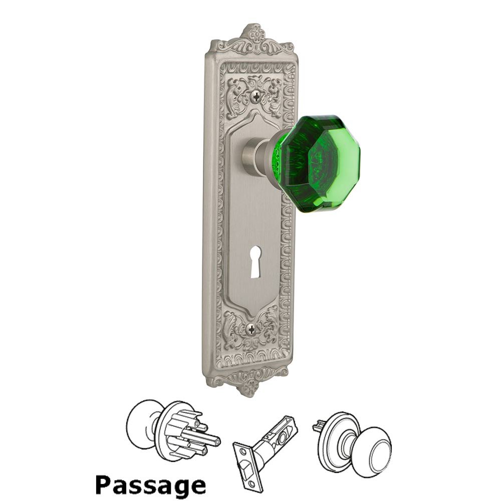 Nostalgic Warehouse - Passage - Egg & Dart Plate with Keyhole Waldorf Emerald Door Knob in Satin Nickel