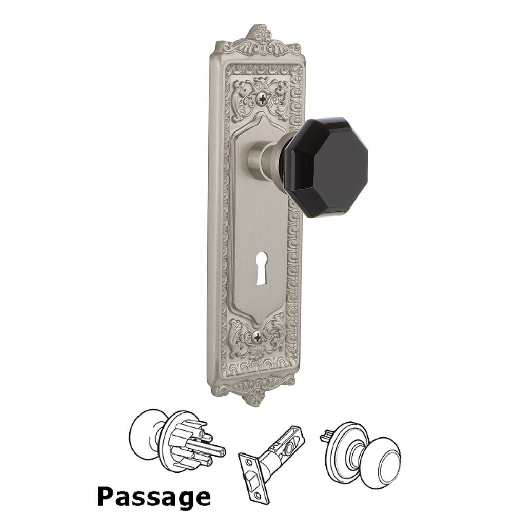 Nostalgic Warehouse - Passage - Egg & Dart Plate with Keyhole Waldorf Black Door Knob in Satin Nickel