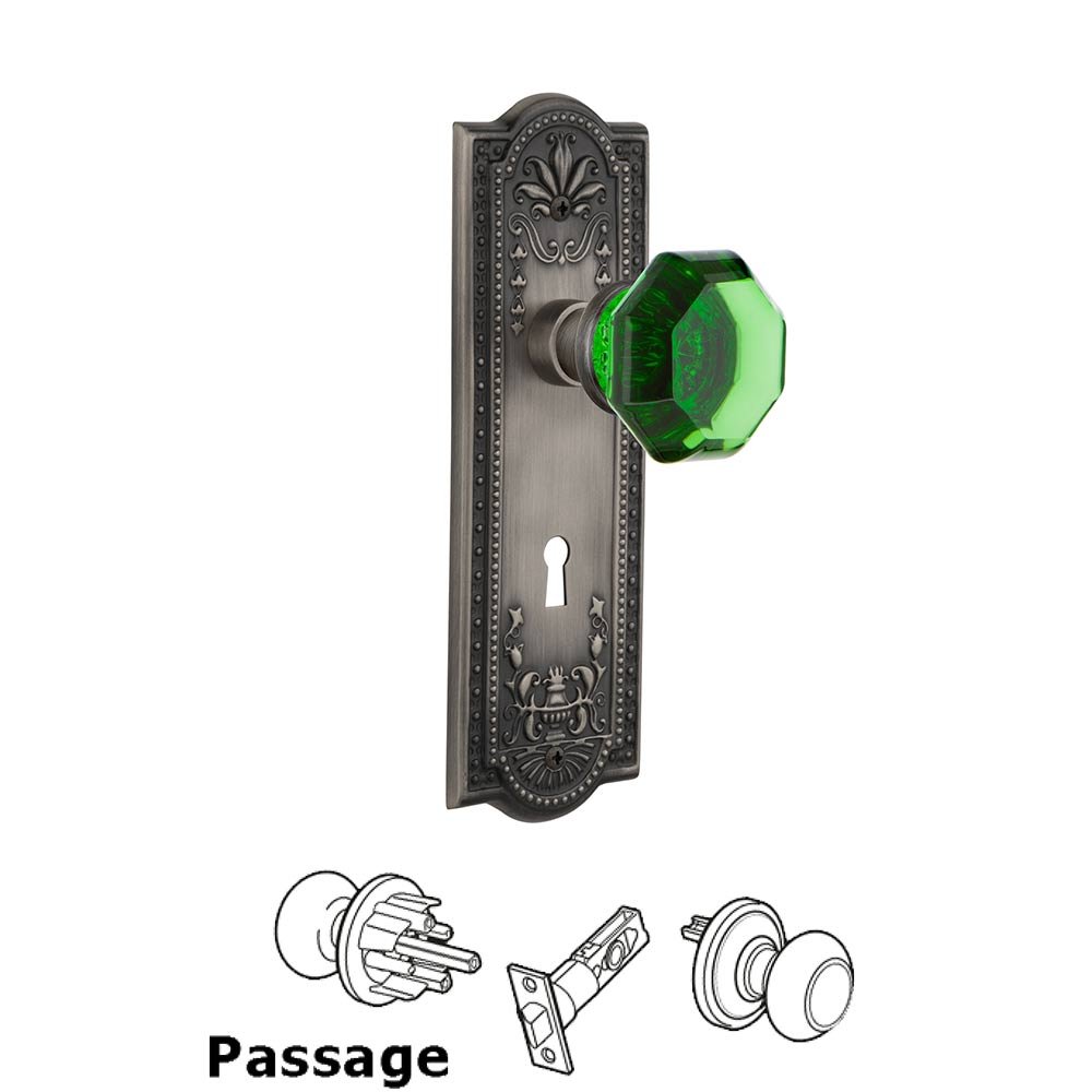 Nostalgic Warehouse - Passage - Meadows Plate with Keyhole Waldorf Emerald Door Knob in Antique Pewter