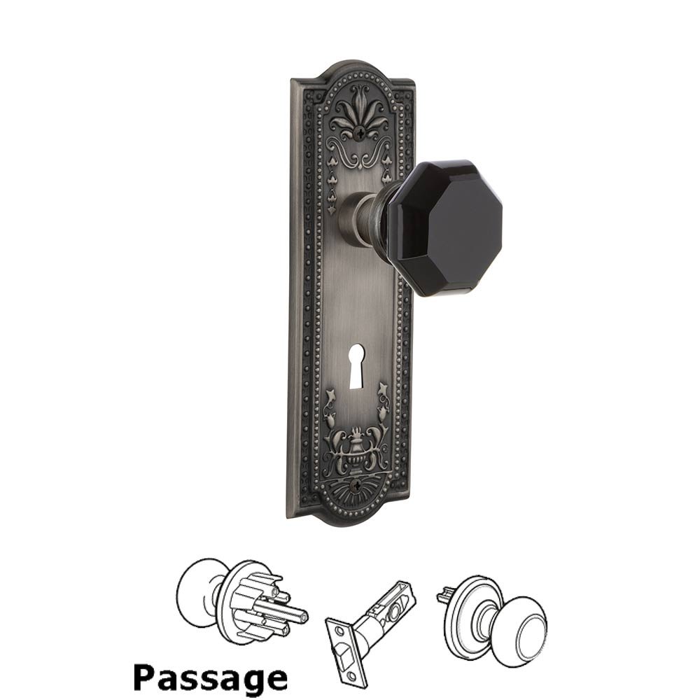 Nostalgic Warehouse - Passage - Meadows Plate with Keyhole Waldorf Black Door Knob in Antique Pewter