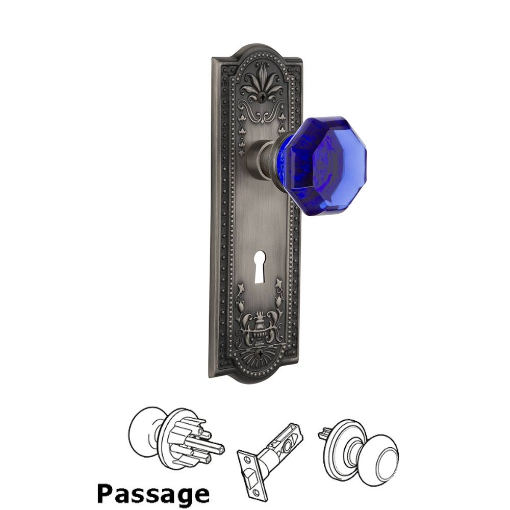 Nostalgic Warehouse - Passage - Meadows Plate with Keyhole Waldorf Cobalt Door Knob in Antique Pewter
