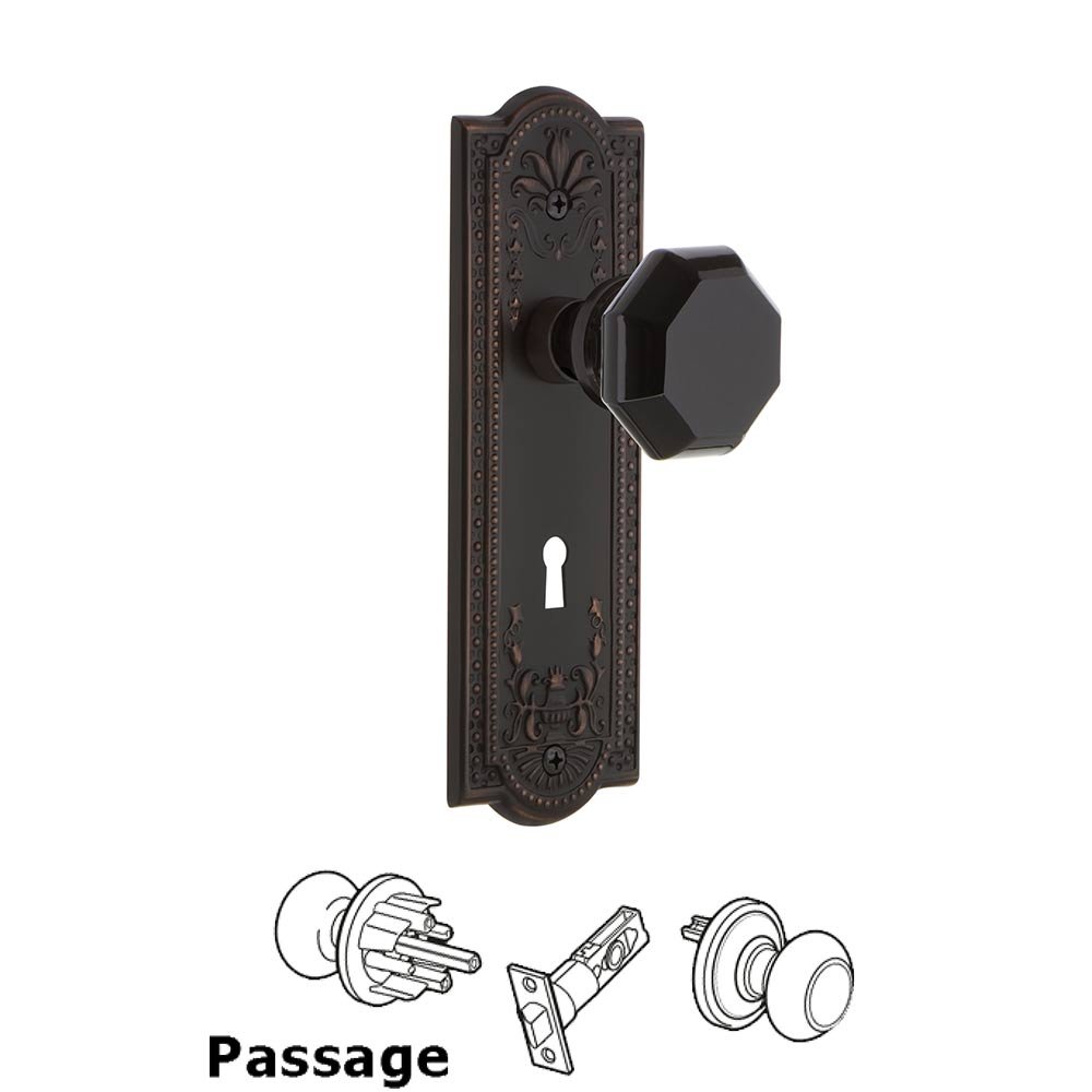 Nostalgic Warehouse - Passage - Meadows Plate with Keyhole Waldorf Black Door Knob in Timeless Bronze