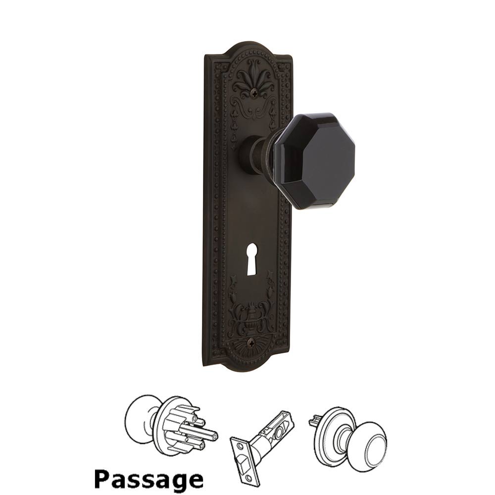 Nostalgic Warehouse - Passage - Meadows Plate with Keyhole Waldorf Black Door Knob in Oil-Rubbed Bronze