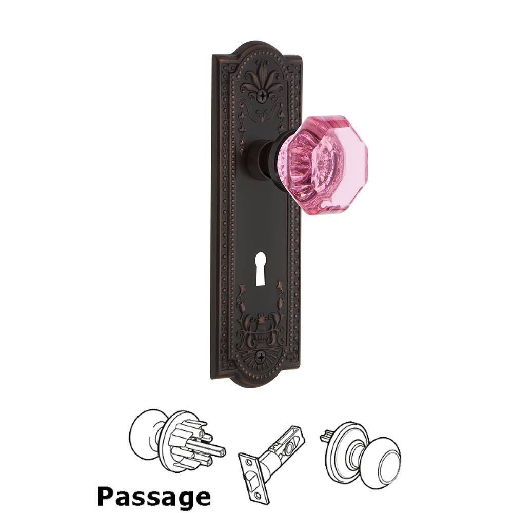 Nostalgic Warehouse - Passage - Meadows Plate with Keyhole Waldorf Pink Door Knob in Timeless Bronze