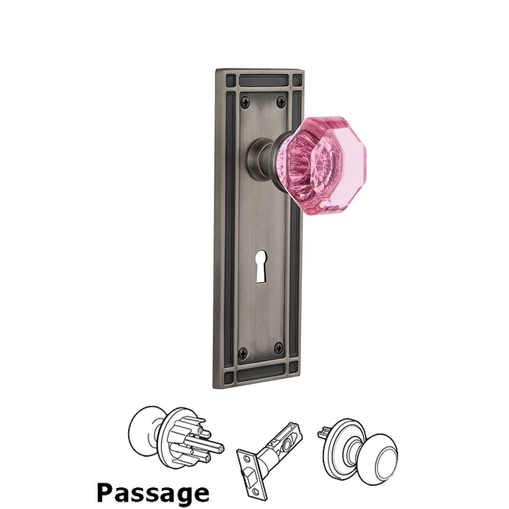 Nostalgic Warehouse - Passage - Mission Plate with Keyhole Waldorf Pink Door Knob in Antique Pewter