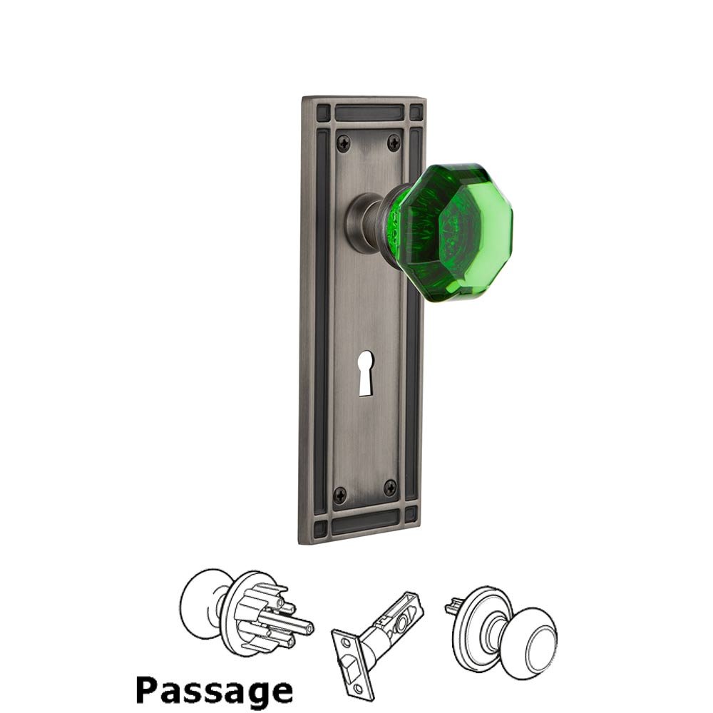 Nostalgic Warehouse - Passage - Mission Plate with Keyhole Waldorf Emerald Door Knob in Antique Pewter