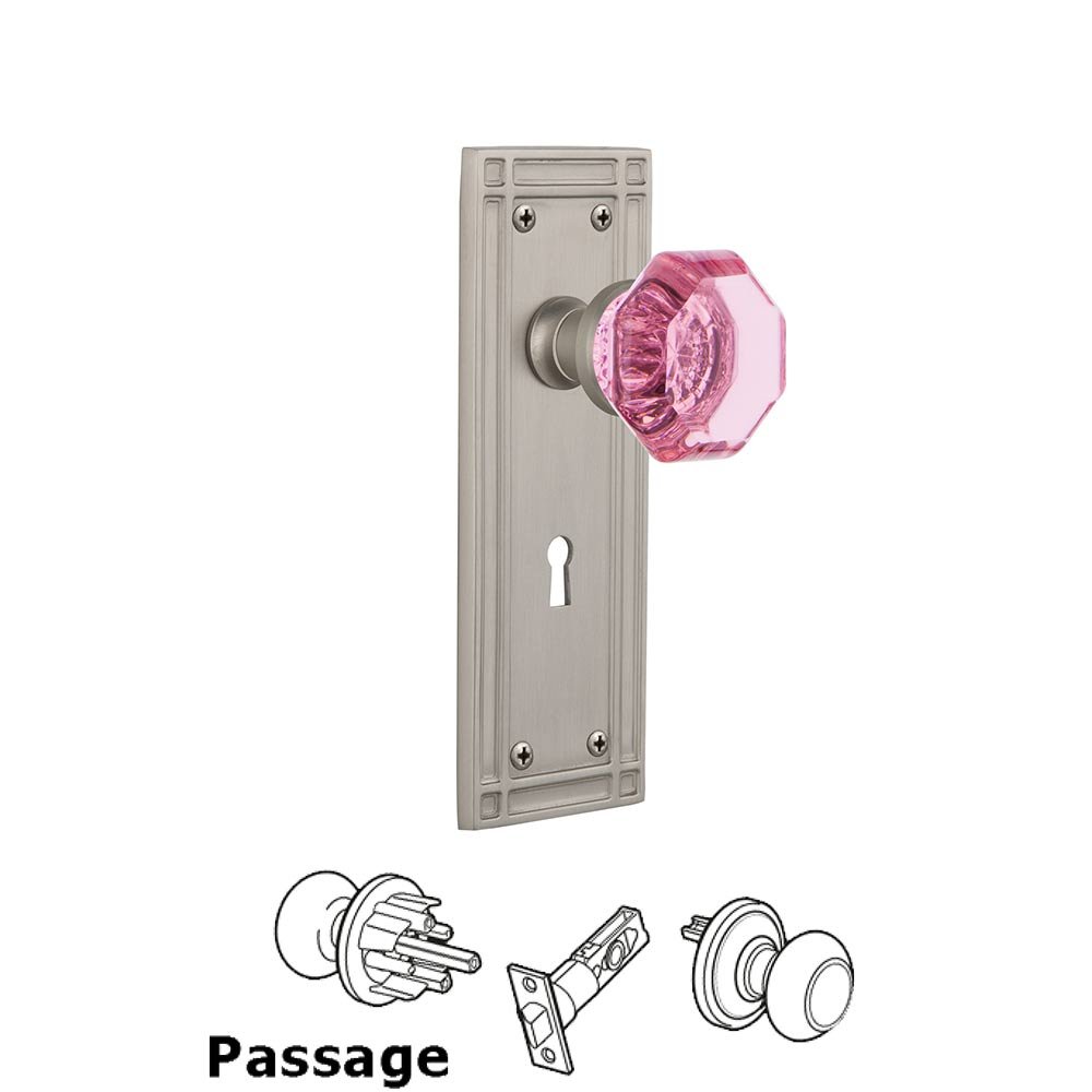 Nostalgic Warehouse - Passage - Mission Plate with Keyhole Waldorf Pink Door Knob in Satin Nickel