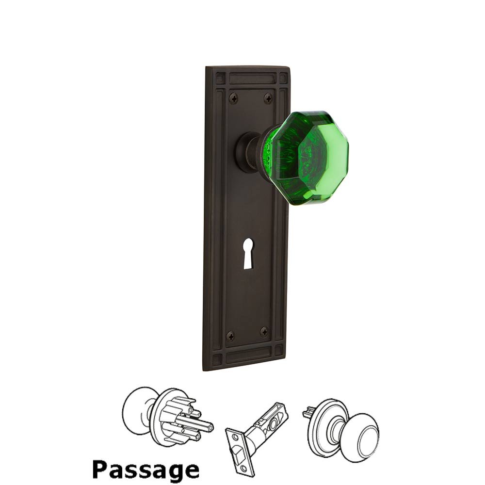 Nostalgic Warehouse - Passage - Mission Plate with Keyhole Waldorf Emerald Door Knob in Oil-Rubbed Bronze