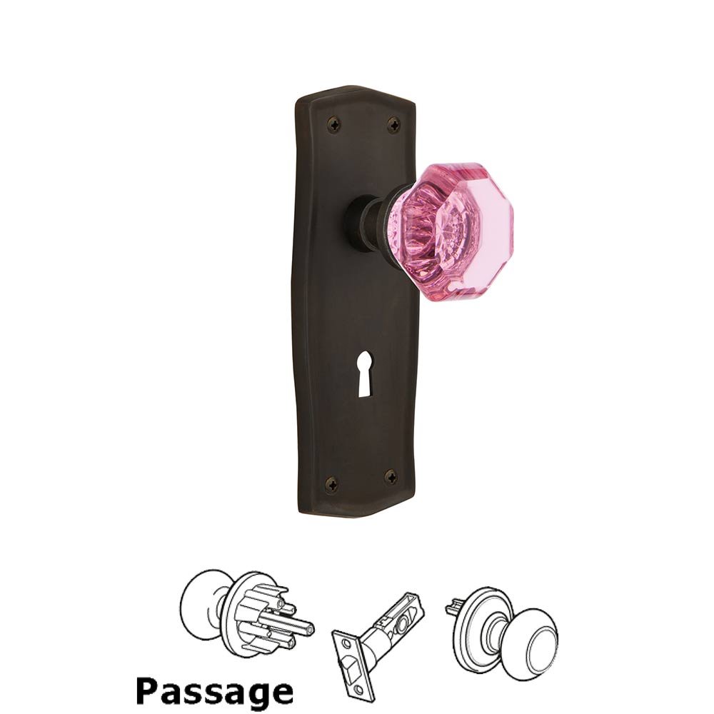 Nostalgic Warehouse - Passage - Prairie Plate with Keyhole Waldorf Pink Door Knob in Oil-Rubbed Bronze