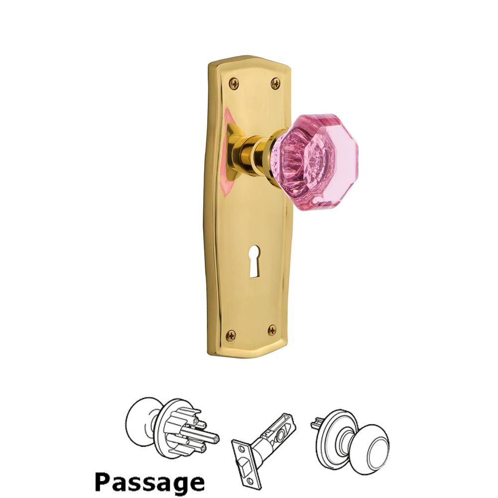 Nostalgic Warehouse - Passage - Prairie Plate with Keyhole Waldorf Pink Door Knob in Polished Brass