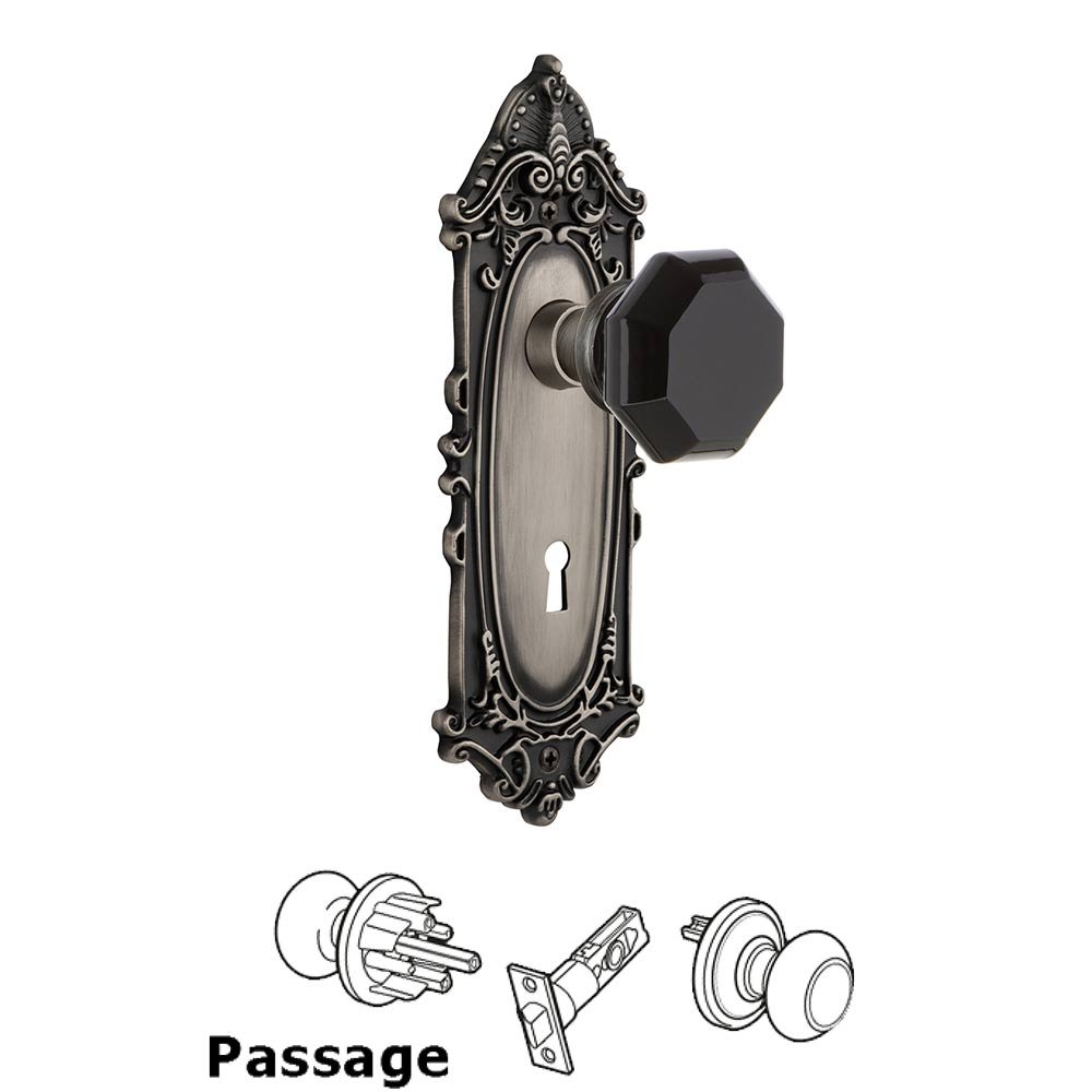 Nostalgic Warehouse - Passage - Victorian Plate with Keyhole Waldorf Black Door Knob in Antique Pewter