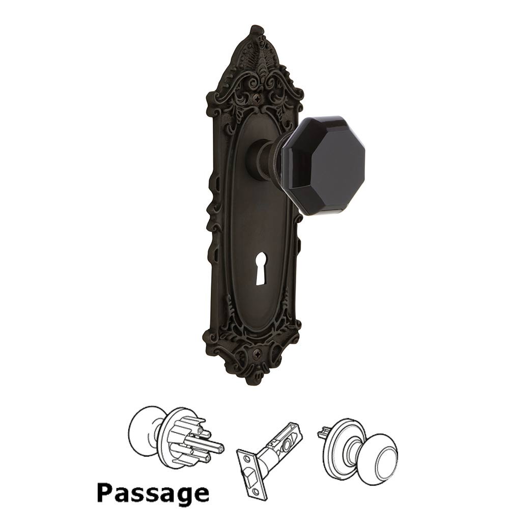 Nostalgic Warehouse - Passage - Victorian Plate with Keyhole Waldorf Black Door Knob in Oil-Rubbed Bronze