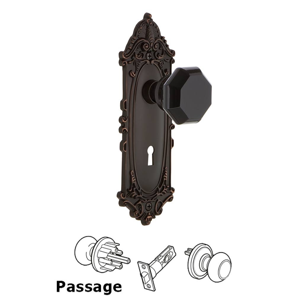 Nostalgic Warehouse - Passage - Victorian Plate with Keyhole Waldorf Black Door Knob in Timeless Bronze