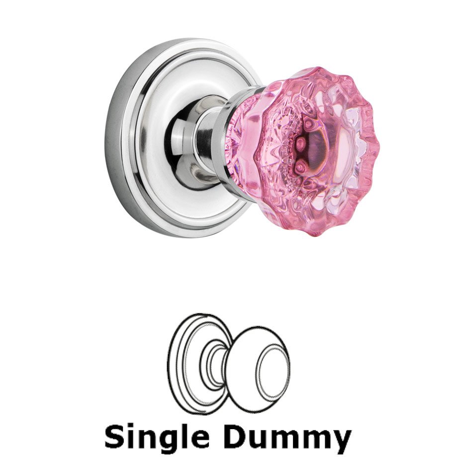 Single Dummy Classic Rose Crystal Pink Glass Door Knob in Bright Chrome