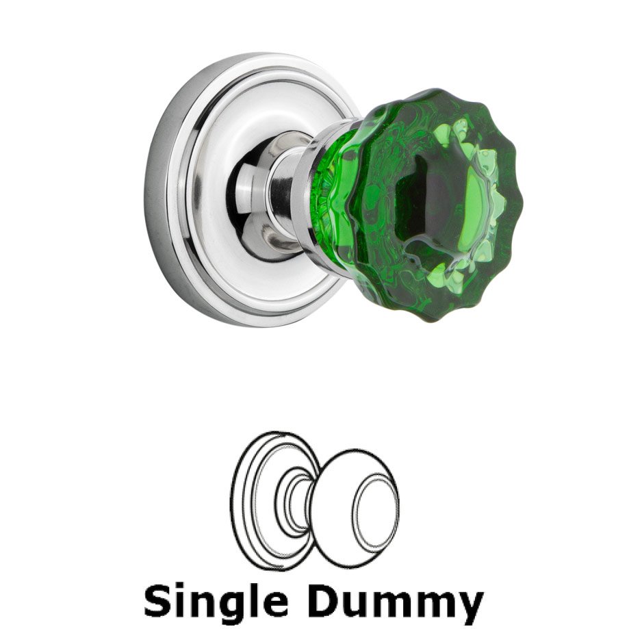 Single Dummy Classic Rose Crystal Emerald Glass Door Knob in Bright Chrome