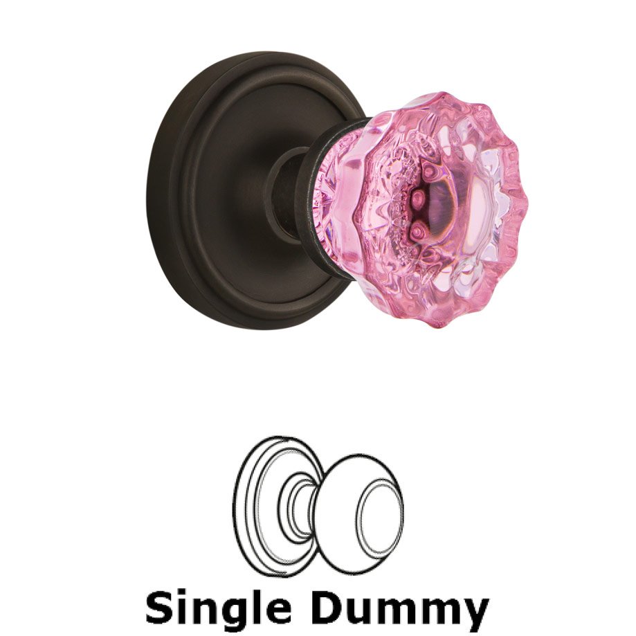 Single Dummy Classic Rose Crystal Pink Glass Door Knob in Oil-Rubbed Bronze