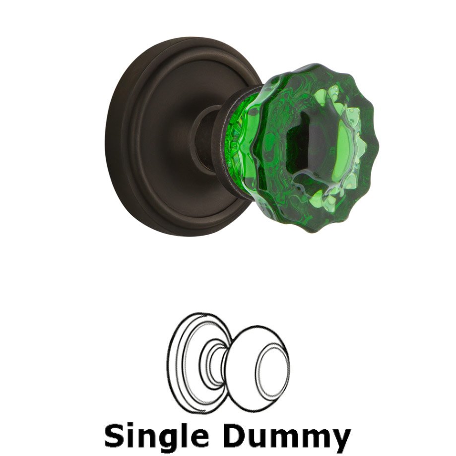 Single Dummy Classic Rose Crystal Emerald Glass Door Knob in Oil-Rubbed Bronze